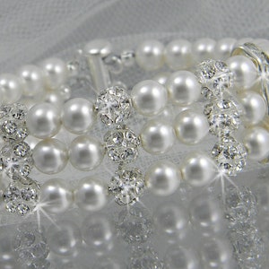 Pearl Bracelet Bridal Crystal Rhinestone wedding bracelet, Swarovski Bridal Bracelet, Cuff bracelet, Vintage style, Sarah Cuff bracelet image 4