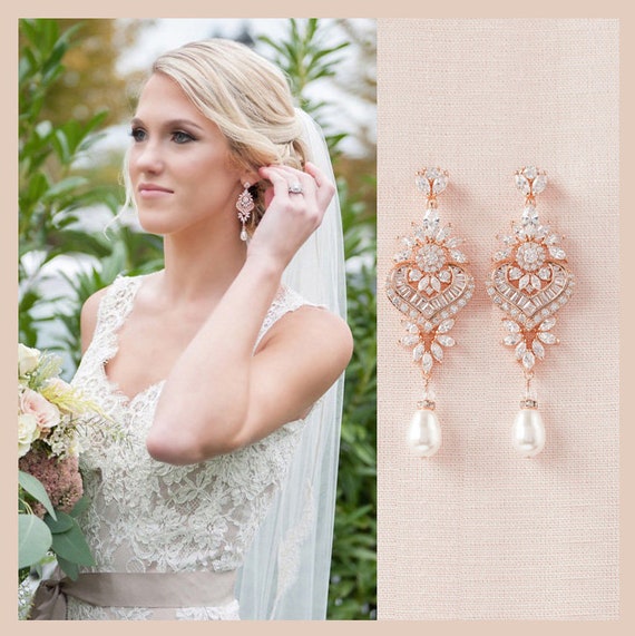 Buy Rose Gold Bridal Earrings Crystal Wedding Earrings Statement