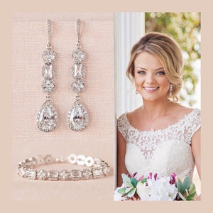 Crystal Bridal Bracelet, Delicate Wedding Bracelet, Swarovski, Statement Bridal Jewelry SET, Wedding Jewelry, Julienne Crystal Bracelet
