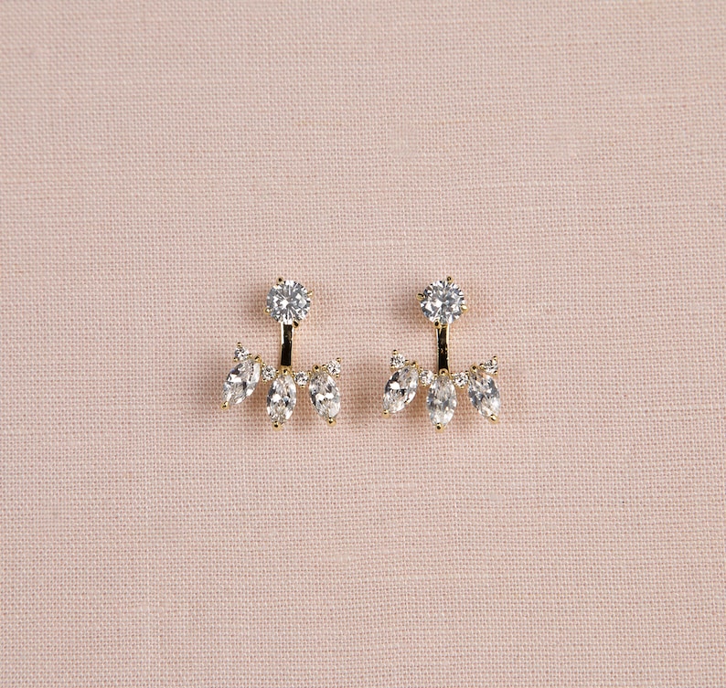 Bridesmaid Ear Jacket Front Back Earrings Bridal Jacket Earrings Rose Gold Gold Earring Jackets Pearl and Crystal Stud Earrings Silver