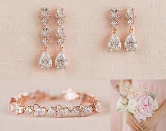 Brudarmband i roséguld, Elegant guldbröllopsarmband, Brudörhängen, Brudtärnesmycken, Brudsmyckeset, Kendall-armband