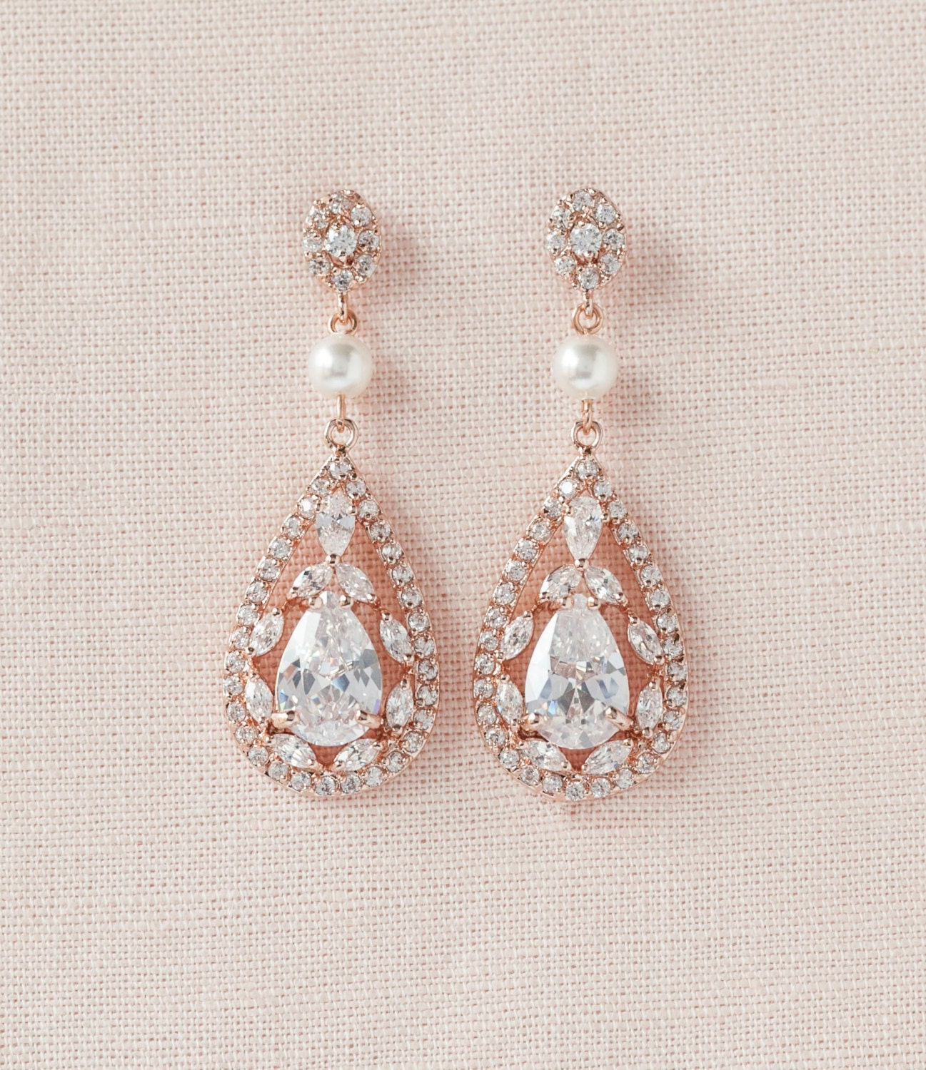 Rose Gold Earrings Crystal Wedding earrings Bridal Jewelry | Etsy