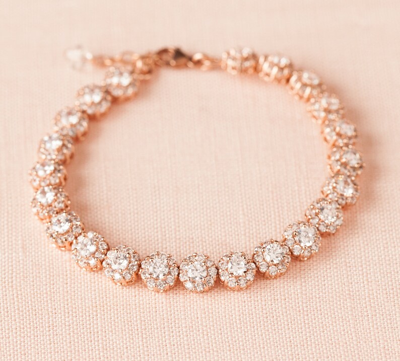 Rose Gold Bridal Bracelet Crystal Bridal Bracelet Tennis Etsy