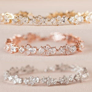 Rose Gold Bridal Bracelet, Dainty Gold Wedding Bracelet, Bridal Earrings, Bridesmaids jewelry, Bridal Jewelry SET, Kendall Bracelet image 3