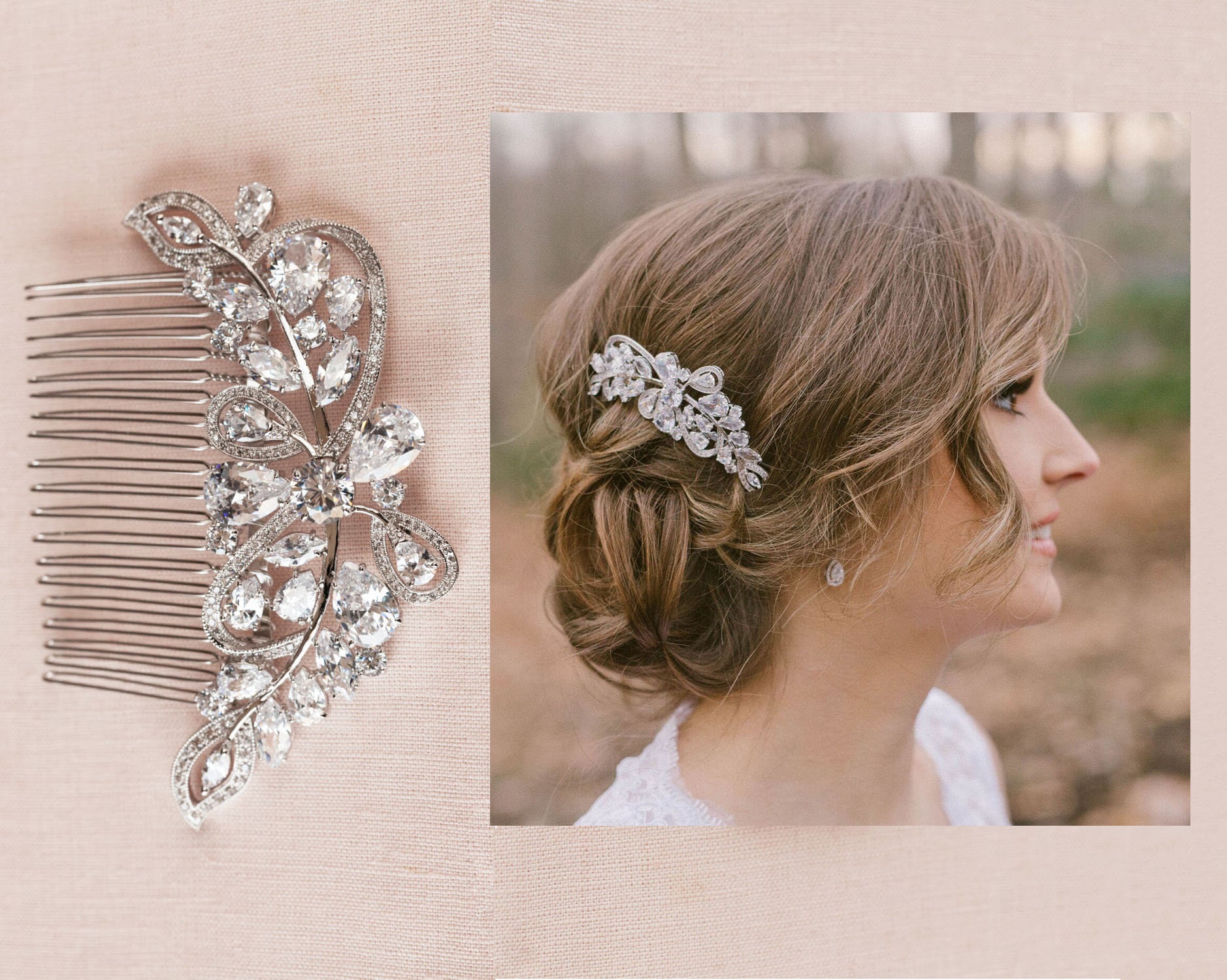 GUY CARSONE Hair Comb Headpiece Feathers Swarovski Crystals FG09 Swarovski Crystal Vine Leaves Bridal Hair Comb, Bridal Hair  main image 4