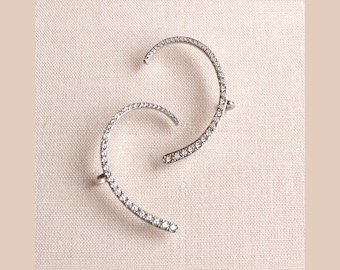 Dainty Diamond Ear Climber, Bridal Climbing Earrings, Crawlers, Ear Cuff, Carrigan Crystal Climbers