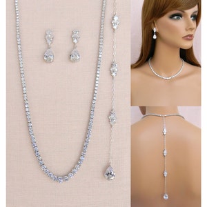 Simple Bridal Necklace, Backdrop Wedding Jewelry, Gold Bridal Earrings, Wedding Necklace, Rose Gold, Wedding jewelry, Kendall Jewelry SET image 3