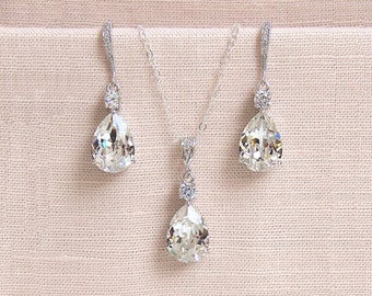 Bridal Jewelry Set, Crystal Pearl Pendant Earrings Necklace Jewelry Set, Wedding Jewelry, Bridesmaids Jewelry Set, Crystal Drop Set Lilliana
