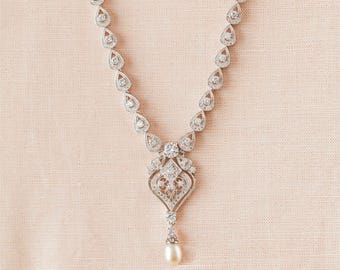 Back Drop Necklace for Bride, Wedding Earrings, Danella Jewelry