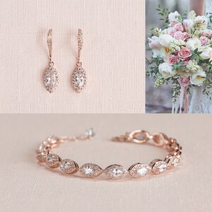Dainty Bracelet Bridal Earrings, Light weight Flower Girl Jewelry, Crystal Earrings, Rose Gold, Gold Wedding Jewelry, Dainty Ella Jewelry