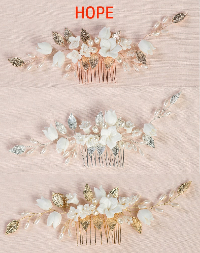 Bridal Hair Comb Wedding Hair Vine, Leaf Hair Piece, Pearl Hair Piece, Rose Gold Wedding Hair Comb, Crystal Hair Comb, Adalynn Hair Comb image 6