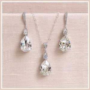 Bridal Jewelry Set, Crystal Pearl Pendant Earrings Necklace Jewelry Set, Wedding Jewelry, Bridesmaids Jewelry Set, Crystal Drop Set Lilliana image 1