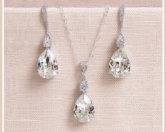 Bridal Jewelry Set, Crystal Pearl Pendant Earrings Necklace Jewelry Set, Wedding Jewelry, Bridesmaids Jewelry Set, Crystal Drop Set Lilliana