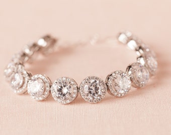 Bridal Bracelet, Crystal Wedding Bracelet, Bridal Jewelry, Simple Bracelet, Round Halo Bracelet, Swarovski, Reese Halo Crystal Bracelet