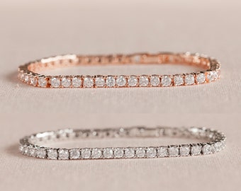 Dainty Rose Gold Bridal Bracelet, Bridal Jewelry, Crystal Tennis Bracelet, Bridesmaid Bracelet,  Brooklyn Crystal Bracelet