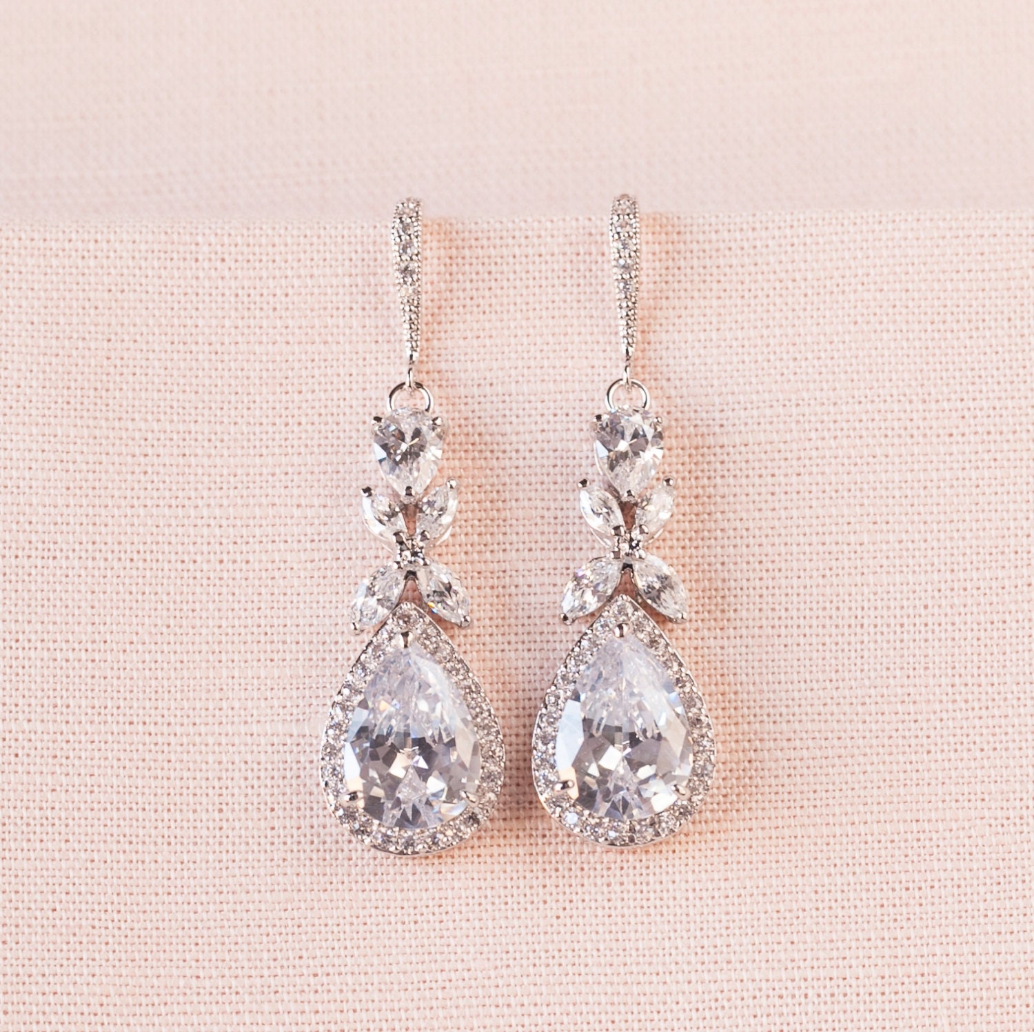 Crystal Bridal earrings Rose Gold Wedding jewelry STUD or | Etsy