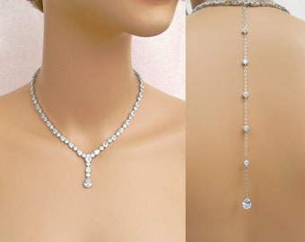 Bridal necklace Back Drop Wedding Necklace, Back Necklace For Bride, Bridal Jewelry Set, Rose Gold Earrings, Gold Necklace, Zara Jewelry