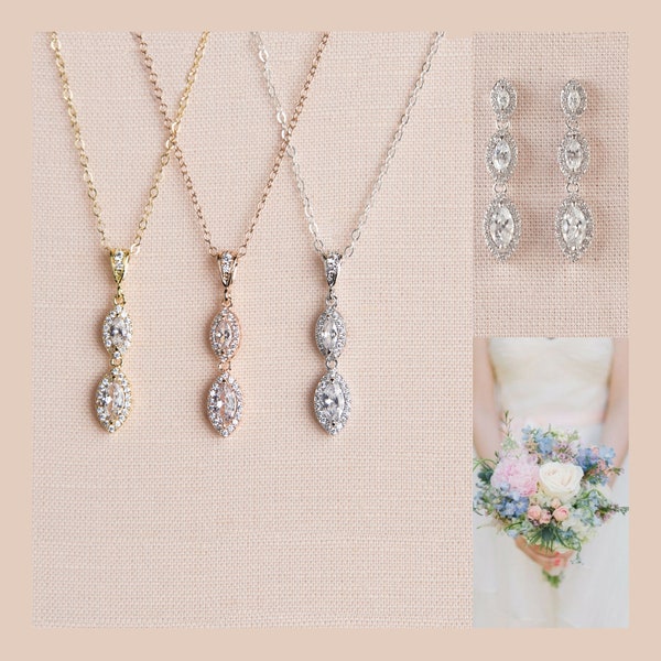 Dainty Wedding Necklace, Light weight Bridal Earrings, Bridal Jewelry, Dainty Rose Gold Necklace, Gold Earrings, Ella Bridal Jewelry