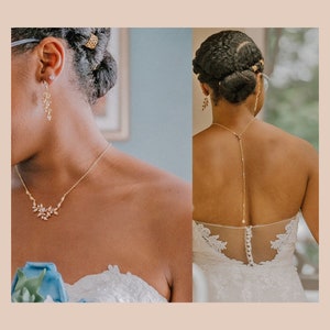Crystal Bridal Backdrop Necklace, Bridal Earrings, Ivy Earrings, Leaf Necklace, Wedding Necklace Earrings SET, Delicate Chunnie Jewelry
