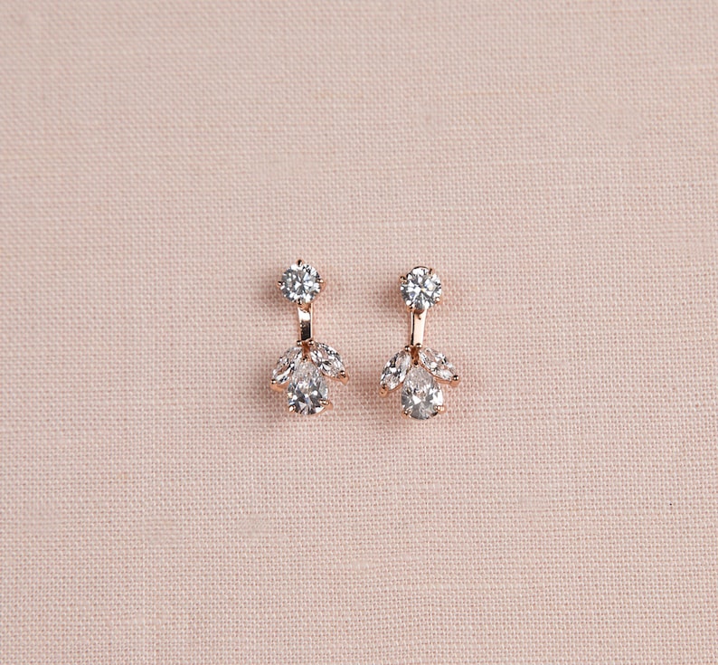 Bridesmaid Ear Jacket Front Back Earrings Bridal Jacket Earrings Rose Gold Gold Earring Jackets Pearl and Crystal Stud Earrings Silver