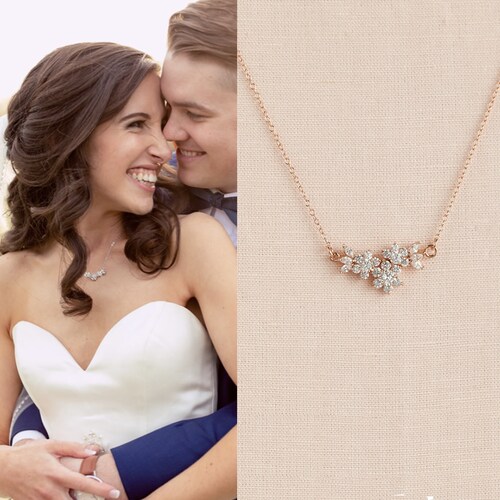 Dainty Rose Gold Necklace and Earring Set Bridal Jewelry Etsy