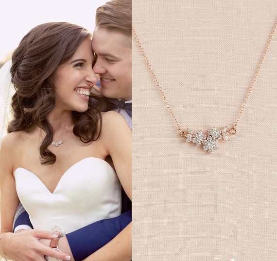 Dainty Rose Gold Necklace and Earrings Delicate Bridal Necklace
