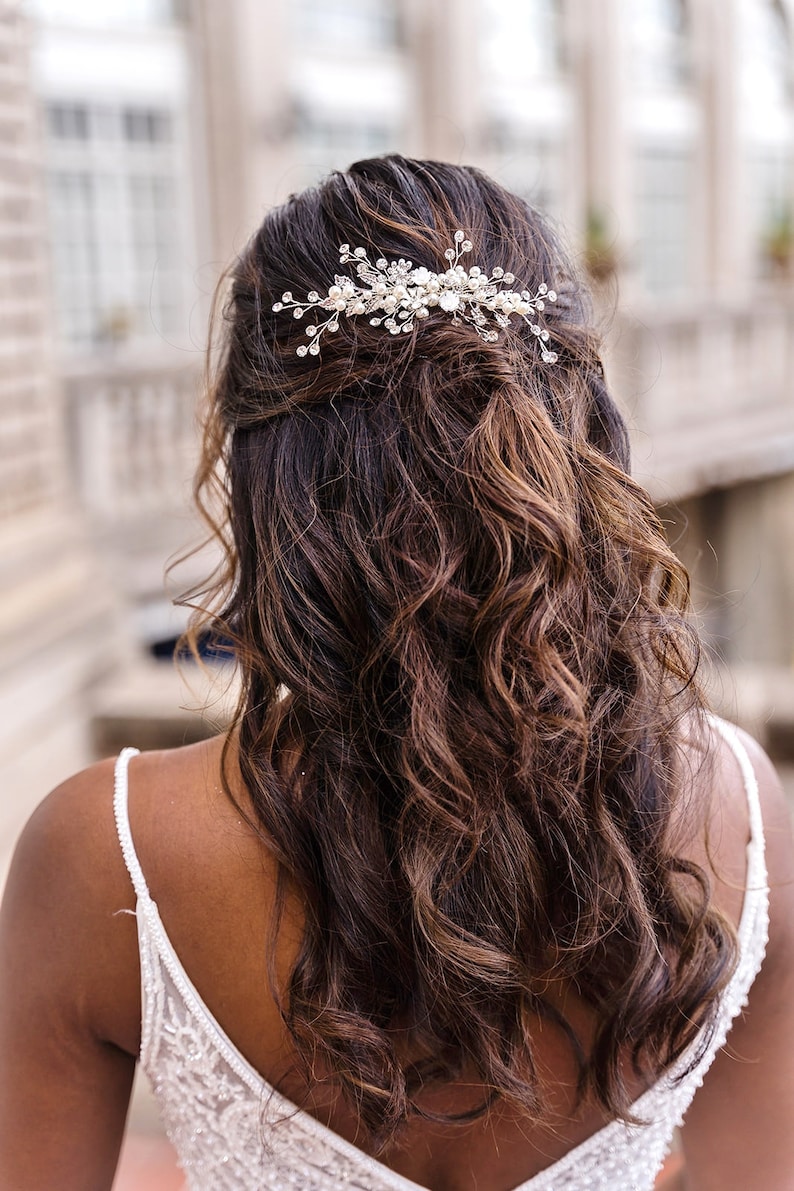 Bridal Hair Comb Wedding Hair Vine, Leaf Hair Piece, Pearl Hair Piece, Rose Gold Wedding Hair Comb, Crystal Hair Comb, Adalynn Hair Comb image 3