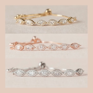 Flower girl Bracelet, Rose Gold Child&#39;s Jewelry, Gold, Dainty Marquise Wedding Bracelet, Wedding Jewelry, Ella Crystal Bracelet