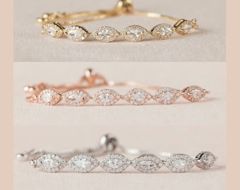 Flower girl Bracelet, Rose Gold Child's Jewelry, Gold, Dainty Marquise Wedding Bracelet, Wedding Jewelry, Ella Crystal Bracelet