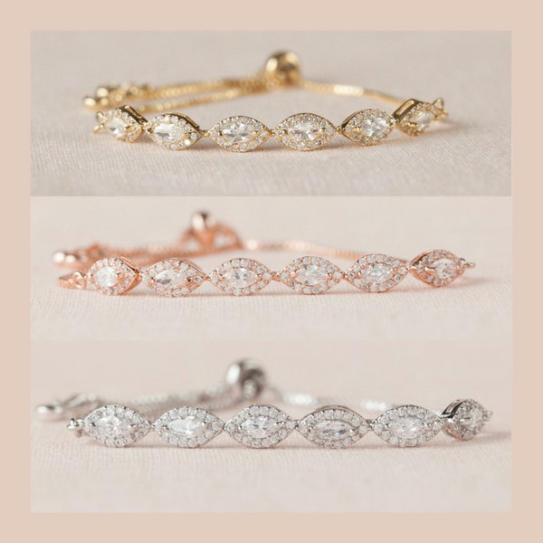 Flower girl Bracelet, Rose Gold Child's Jewelry, Gold, Dainty Marquise Wedding Bracelet, Wedding Jewelry, Ella Crystal Bracelet