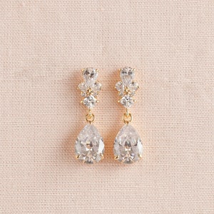 Bridal Jewelry SET, Crystal Wedding Jewelry, Short earrings OR Long earrings, Rose gold Bracelet, Gold Bridal Earrings, Kendall Jewelry SET image 5