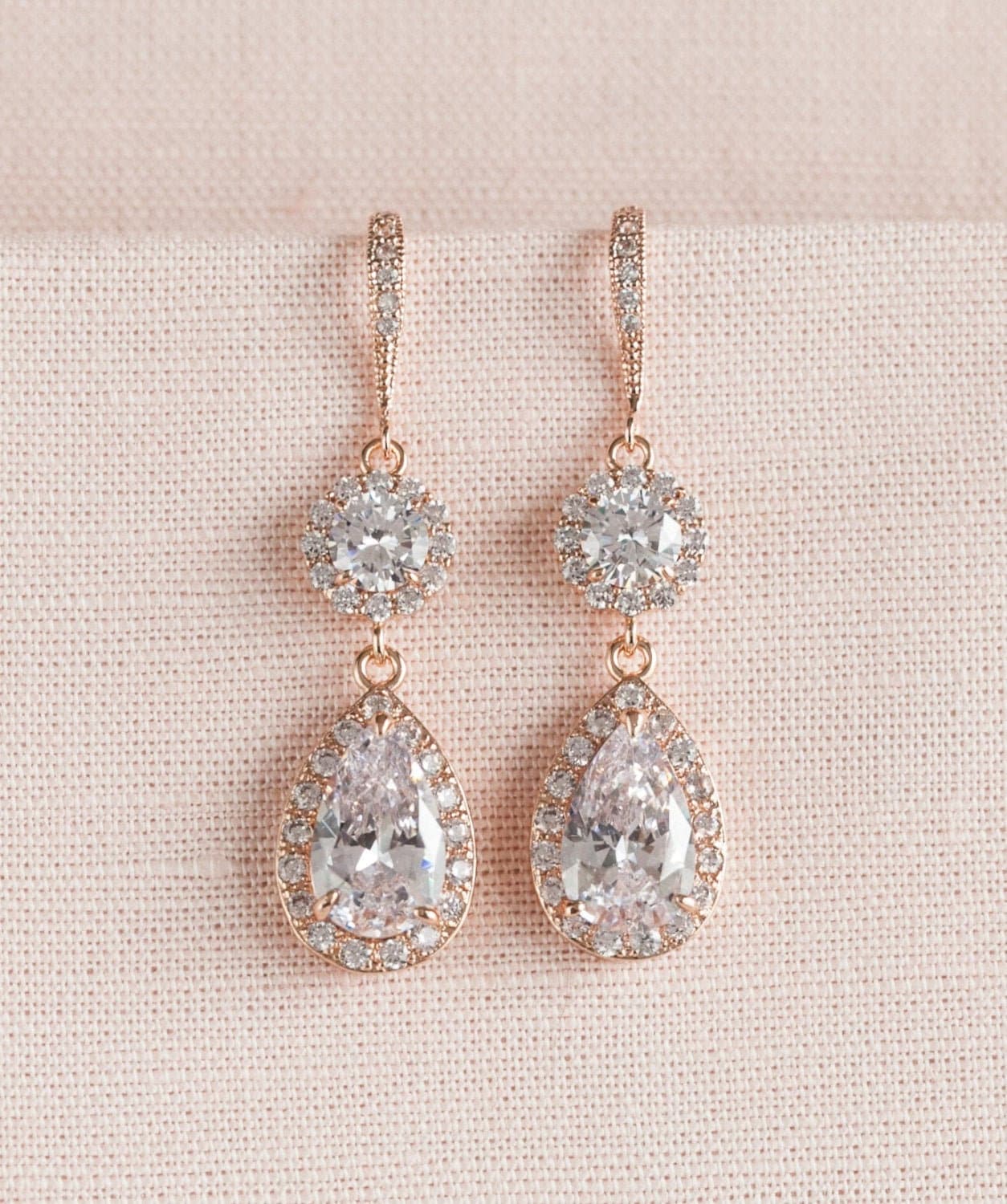 Rose Gold Bridal Earrings, Wedding Jewelry, Crystal Bridal Earrings, …