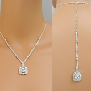 Back Drop Braut Halskette, Princess Cut Crystal Hochzeitskette, Brautschmuck, Art-Deco-Hochzeitsschmuck, Jaime Backdrop Necklace