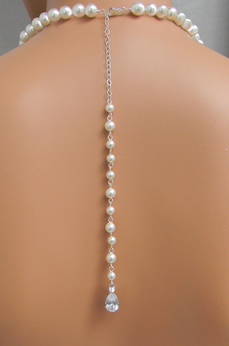 Bridal Jewelry Claire Necklace Crystal and Pearl Bridal Earrings Wedding back drop Necklace Backdrop Bridal Necklace Wedding Earrings