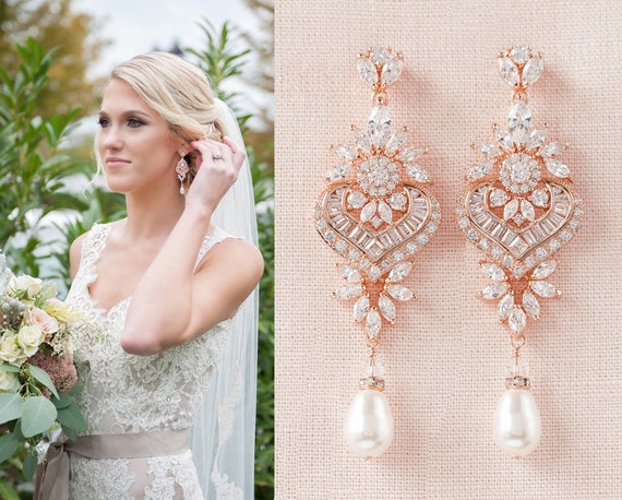 Rose gold bridal earrings Clearance