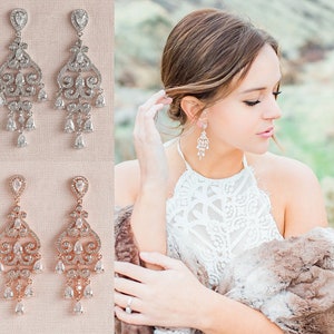 Rose Gold Braut Ohrringe, Filigrane Hochzeit Ohrringe, Gold, Chandelier Ohrringe, Swarovski, Charlotte Braut Ohrringe