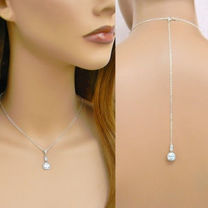 Dainty Back Necklace, Wedding Backdrop Necklace, Gold Bridal Necklace, Rose Gold Wedding Earrings, Cushion Cut,  Maisie Crystal Jewelry