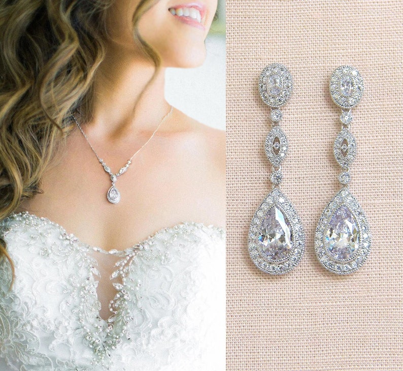Wedding Earrings Bridal Back Necklace, Backdrop Necklace For Bride, Bridal earrings , Crystal Necklace, Bridal jewelry, Christine Jewelry image 3