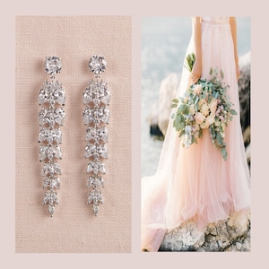 Crystal Bridal Earrings, Long Wedding Earrings, Statement Earrings, Crystal Bridal Earrings, Drop Wedding Earrings, Jayla Bridal Earrings