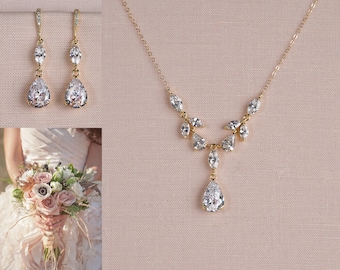 Gold Wedding Jewelry, Bridal Backdrop Necklace, Wedding Earrings, Rose Gold Back drop Necklace, Bridal Jewelry Set, Brenner Bridal Jewelry