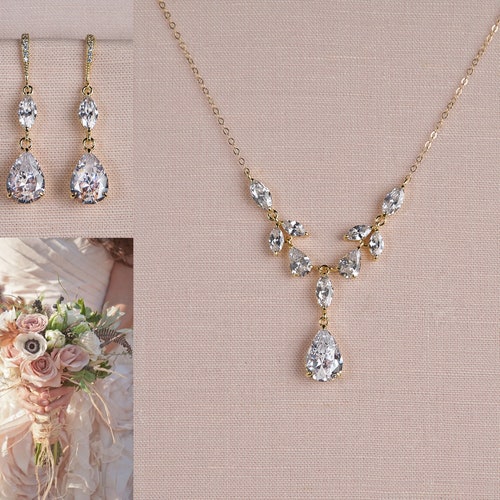 Bridal Necklace Bridal Jewelry SET Rose Gold Bridal | Etsy