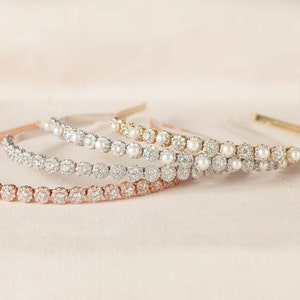 Bridal Headband, Silver Head Piece, Rose Gold Hair Band, Gold Wedding Tiara, Crystal bridal headband, Pearls,  Halo Crystal Headband