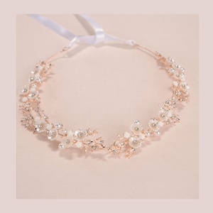 Cheveux de liane pour mariée, casque de mariée, accessoire de cheveux de mariage en or rose, casque de mariée floral perles et cristal, liane de cheveux Brynlee