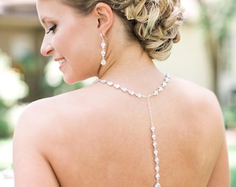 Collar nupcial Back Drop, collar con fondo de cristal, oro, Swarovski, collar de boda en forma de Y, joyería nupcial, collar nupcial Melonie