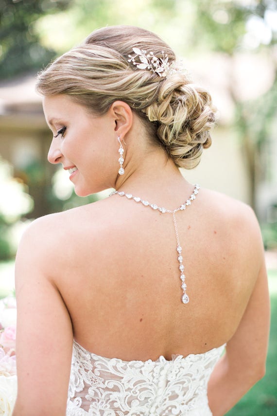 Wedding Necklace Pearl Rose Gold Y Bridal VINE LEAF BACKDROP 