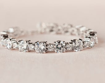 Crystal Bridal Bracelet, Rose gold Wedding Bracelet, Crystal Bridal Jewelry, Tennis Bracelet, Crystal Bridal Earrings, Nikki Bridal Bracelet