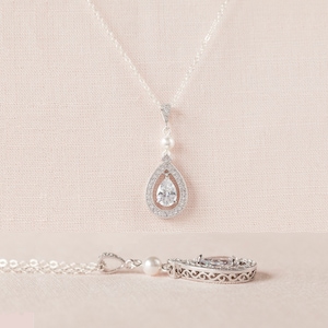 Tear Drop Bridal Necklace, High Quality European Pearl and Crystal Wedding Pendant, Bridal Earrings, Wedding Jewelry, Misty Bridal Necklace