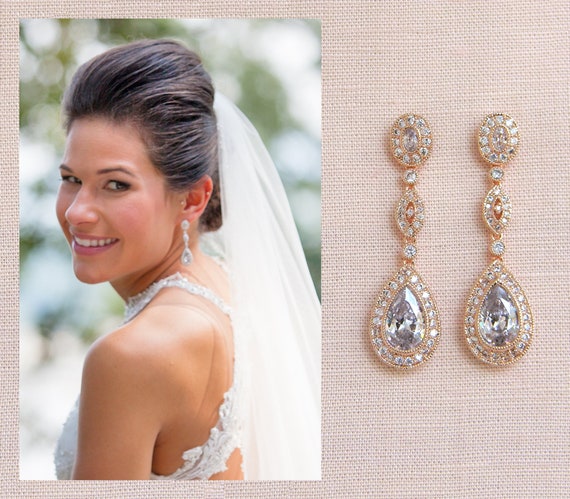 Buy White Clear Crystal Teardrop Earrings, Drop Earrings, Bridal Earrings,  Bridesmaid Gift, Dangle Earrings Gold or Silver Earring, Drop or Stud  Online in India - Etsy