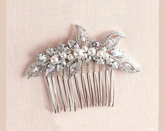 Pearl & Crystal Bridal Comb - Wedding Hair Accessories, Rhinestone Hair Piece, Linneah Hair comb