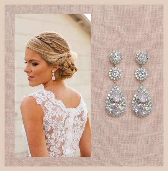 Double Crystal-Flower Bridal Earrings | Wedding Jewelry